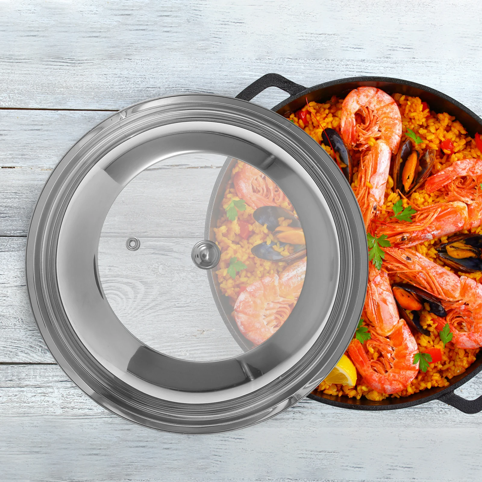 

Thickened Stainless Steel Glass Pot Lid Wok Cover Household Hotel Anti-Scald Combined Steamer Frying Pan Visible Heat Resistant