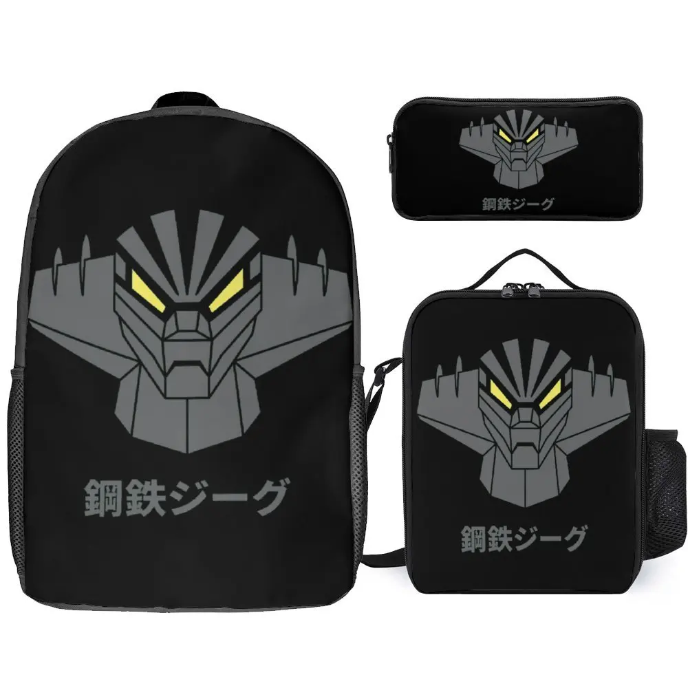 3 in 1 Set 17 Inch Backpack Lunch Bag Pen Bag Mechas 02 Mazinger Z Steel Jeeg Robot Kotetsu Dark Great 15 Lasting Pencil Case Co