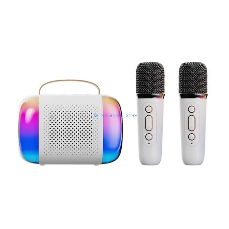 

770B Portable Karaoke System 2 Mics Speaker LED Lights for Children Ages 5-12 Microphone for Children Birthday Gift