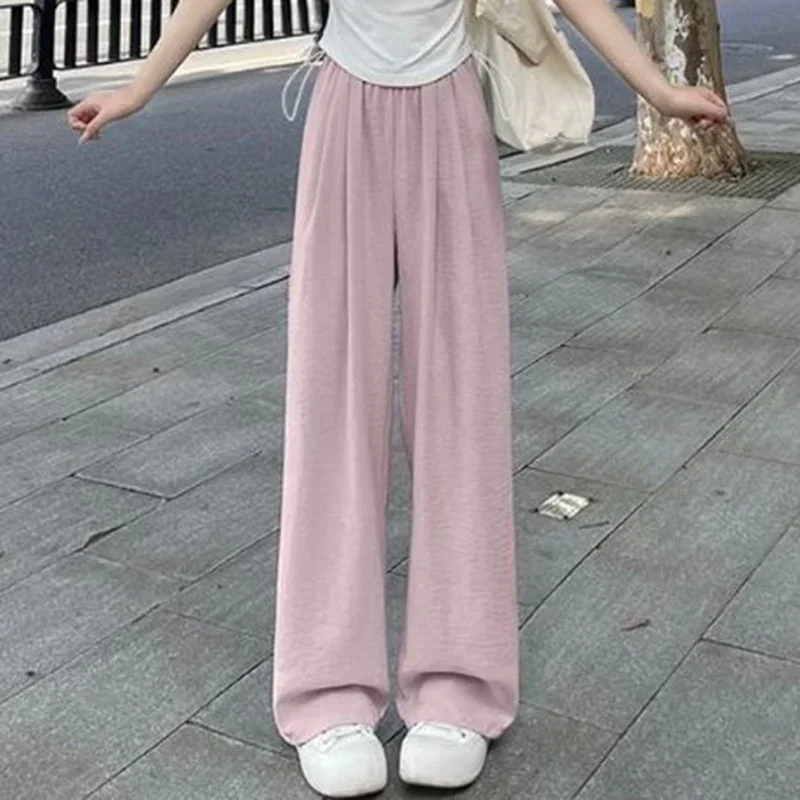 2025 filles coupe ample extérieur pantalons longs femme coréenne concis taille haute pantalon dame couleur unie basique quotidien pantalon à jambes larges