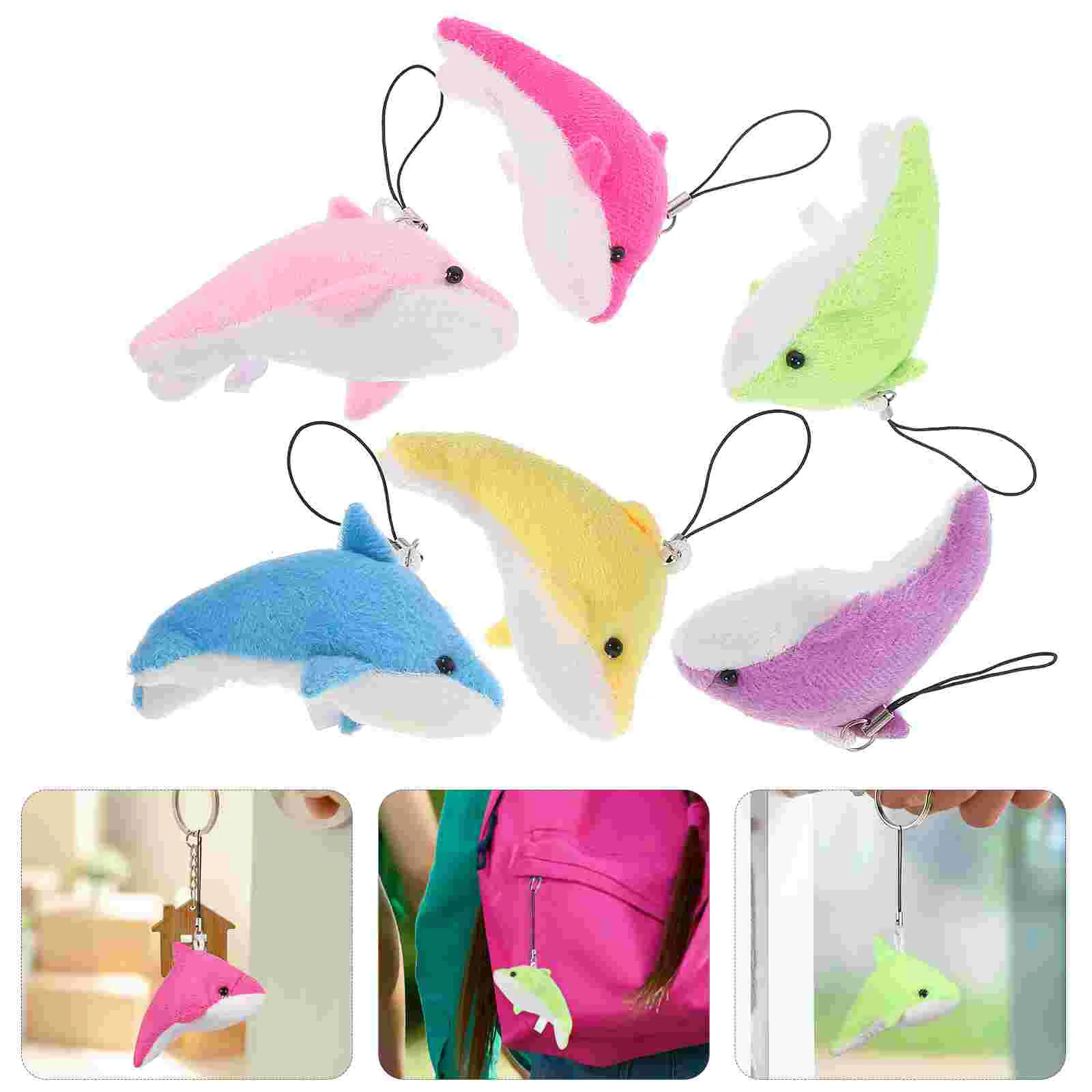 

6 Pcs Small Dolphin Pendant Custom Keychain Decorations Mini Stuffed Animals Bulk Cartoon Dolphin naments PP Cotton Safe