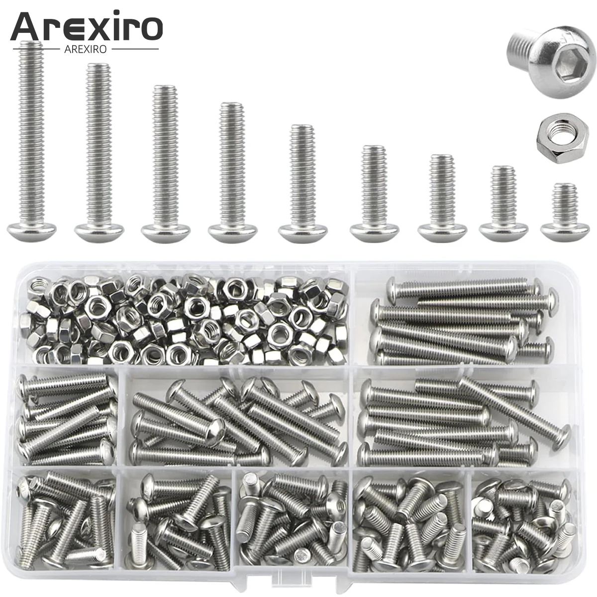 

226Pcs M5 Bolts and Nuts Set, Hex Head M5 Stainless Steel Machine Screws and Round Head Hexagon Socket Bolts