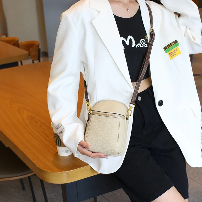 ZENCY Small Fashion 100% Genuine Leather Women Shoulder Crossbody Bag Handbag Top Layer Cowhide Messenger Mobile Phone Bags