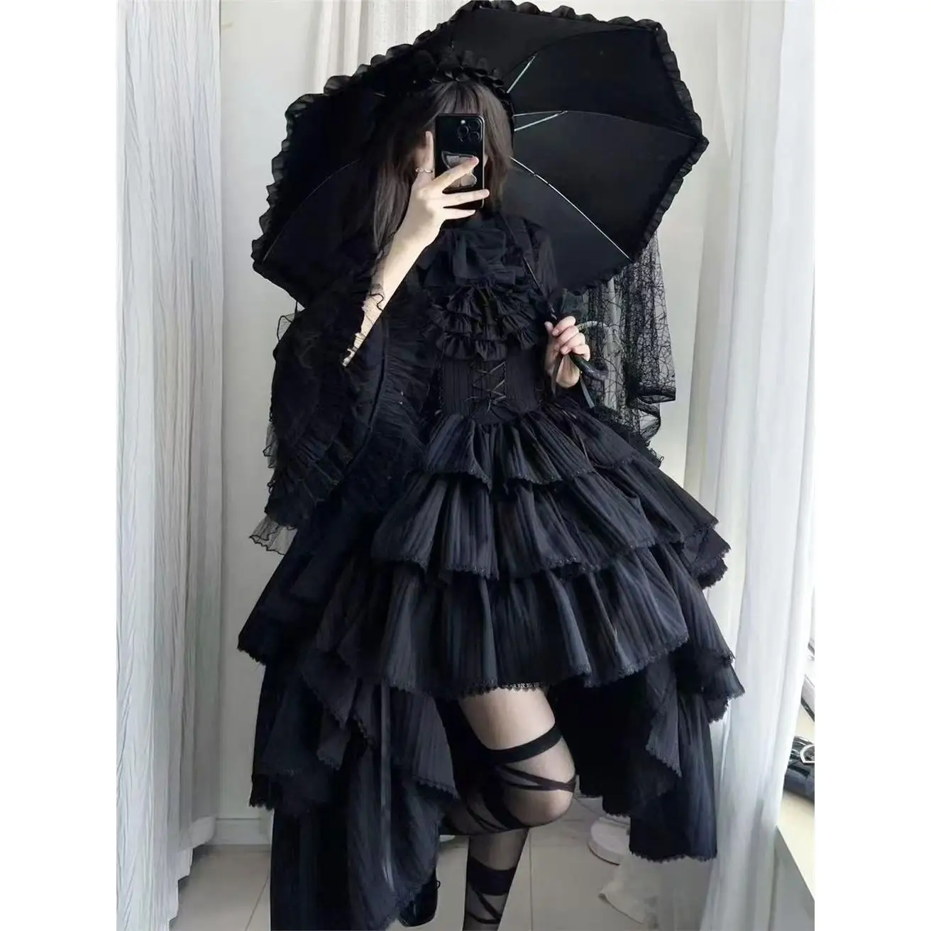 gothic-lolita-skirt-corset-style-cake-dress-jsk-strap-night-banquet-corridor-short-front-long-back-elegant-women's-mid-length