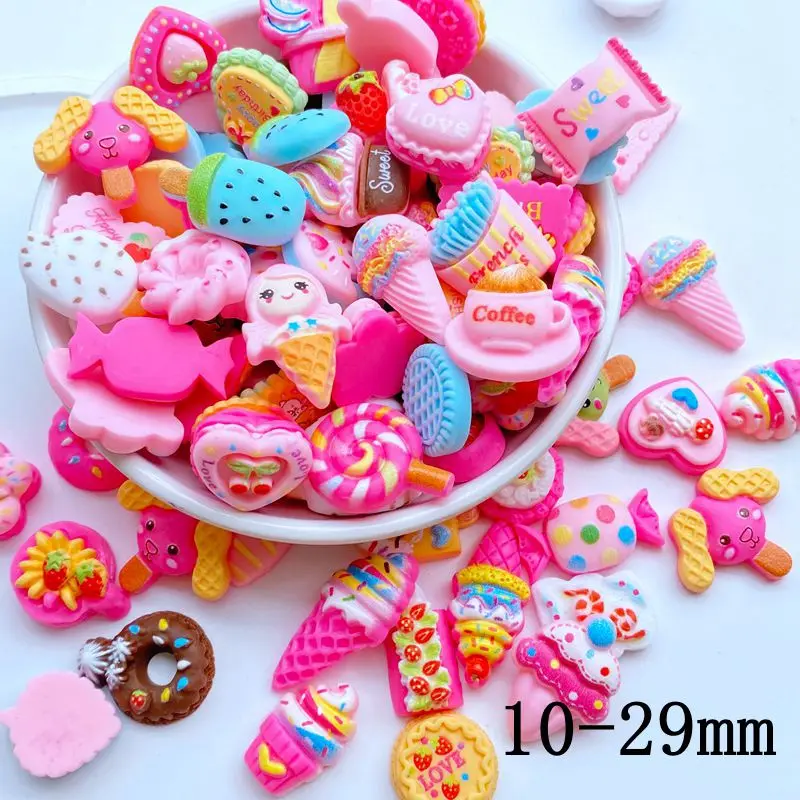 20Pcs New Cute Mini Mixed Candy, Cake, Ice Cream Flat Back Resin Cabochons Scrapbooking DIY Jewelry Craft Decoration Accessorie