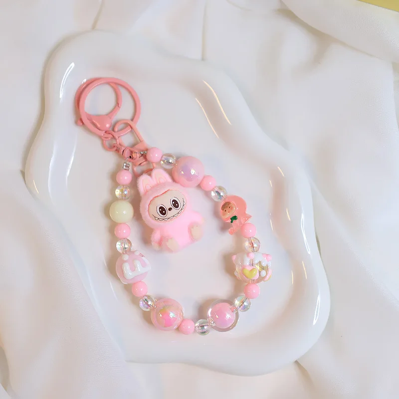 Labubu creative keychain hand-painted beaded charm teenage heart cute cute labubu backpack accessories pendant gift