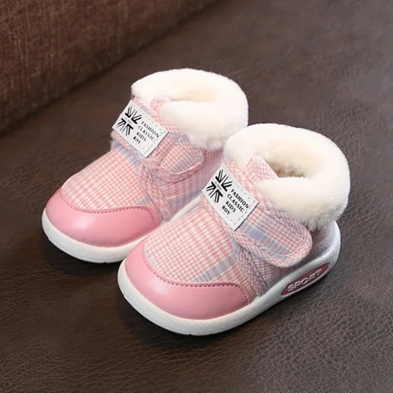 2024 Warm Newborn Toddler Baby Shoes 3-Colors Warm Fluff Balls Indoor Cottton Soft Rubber Sole Infant  Baby Boots