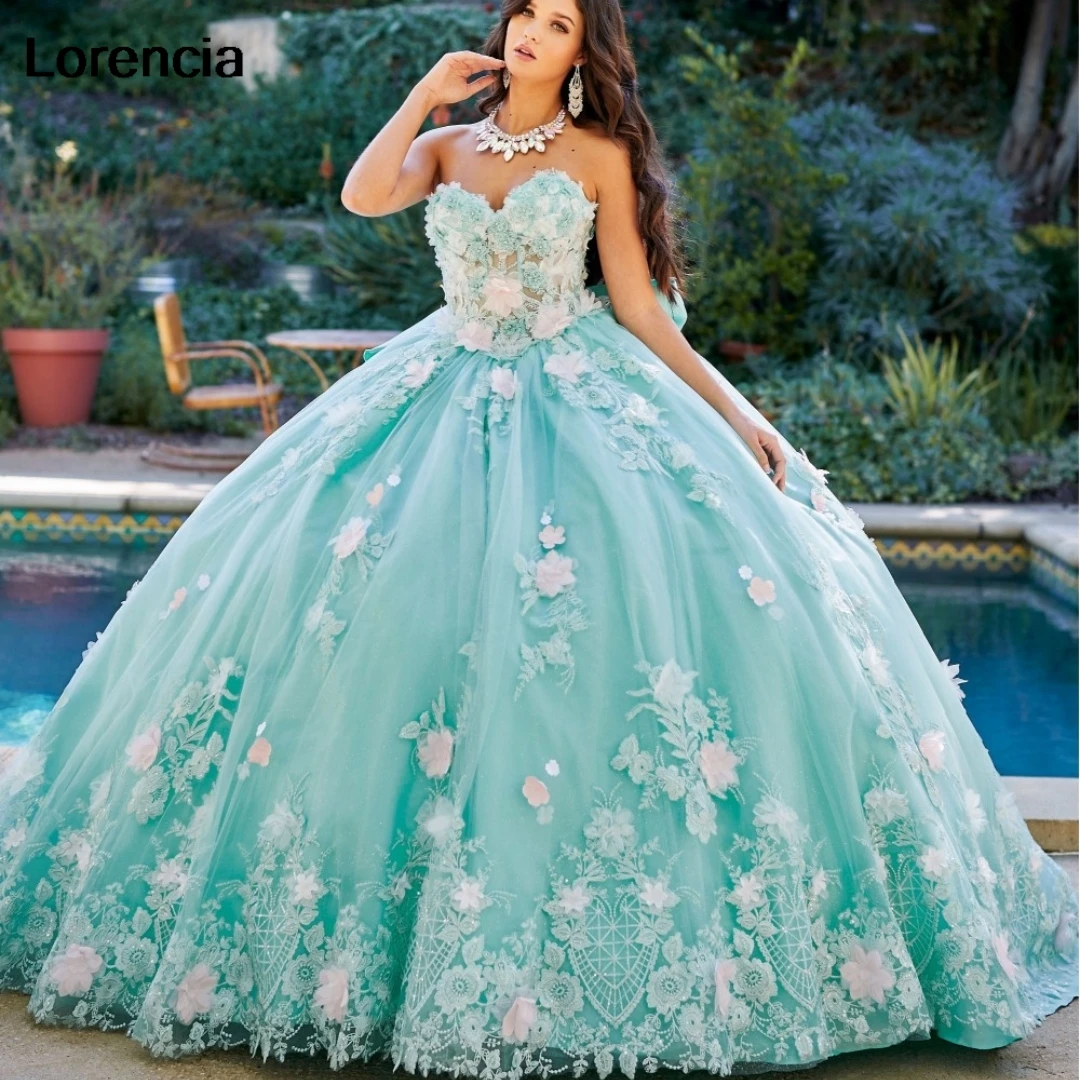 

Customized Mexican Mint Green Quinceanera Dress Ball Gown Pink Floral Applique Beaded Corset Sweet 16 Vestidos De 15 Años YQD837