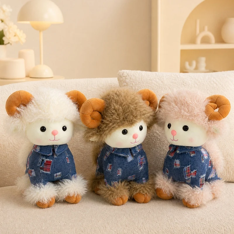 Standing Sheep Plush Toy White Light Brown Dark Brown Styles Fluffy Stuffed Animal Curved Horns 25/33cm Bedroom Decor