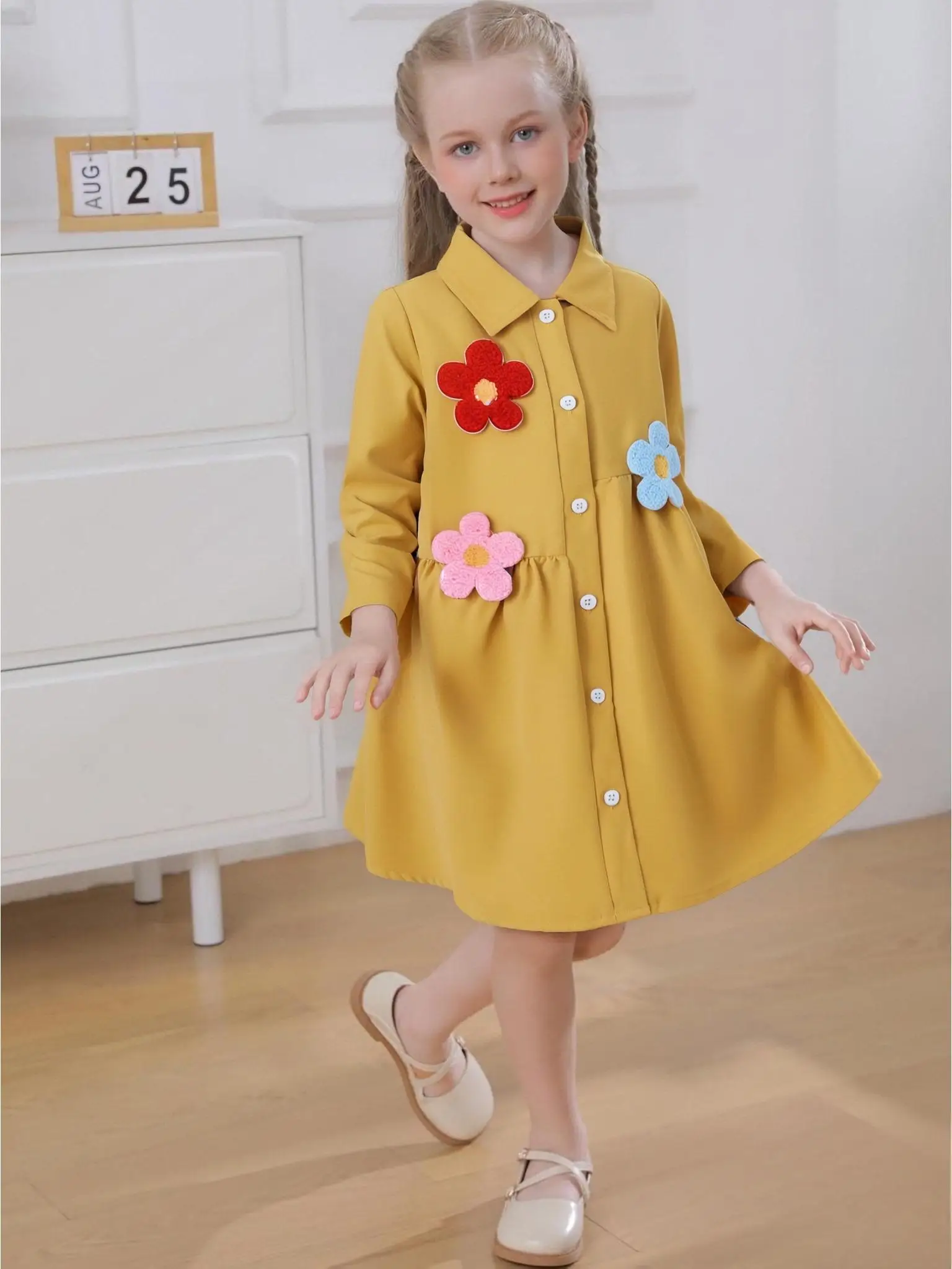 Girls Embroidered Long Sleeve Dress Fashionable Sweet Style Dress Suitable for Spring Autumn Casual Outdoor Wear