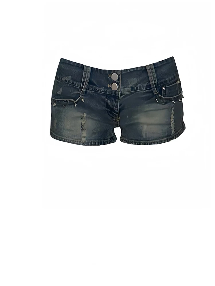 Low Waist Rivet Shorts – Y2K Grunge Harajuku Denim Bottoms