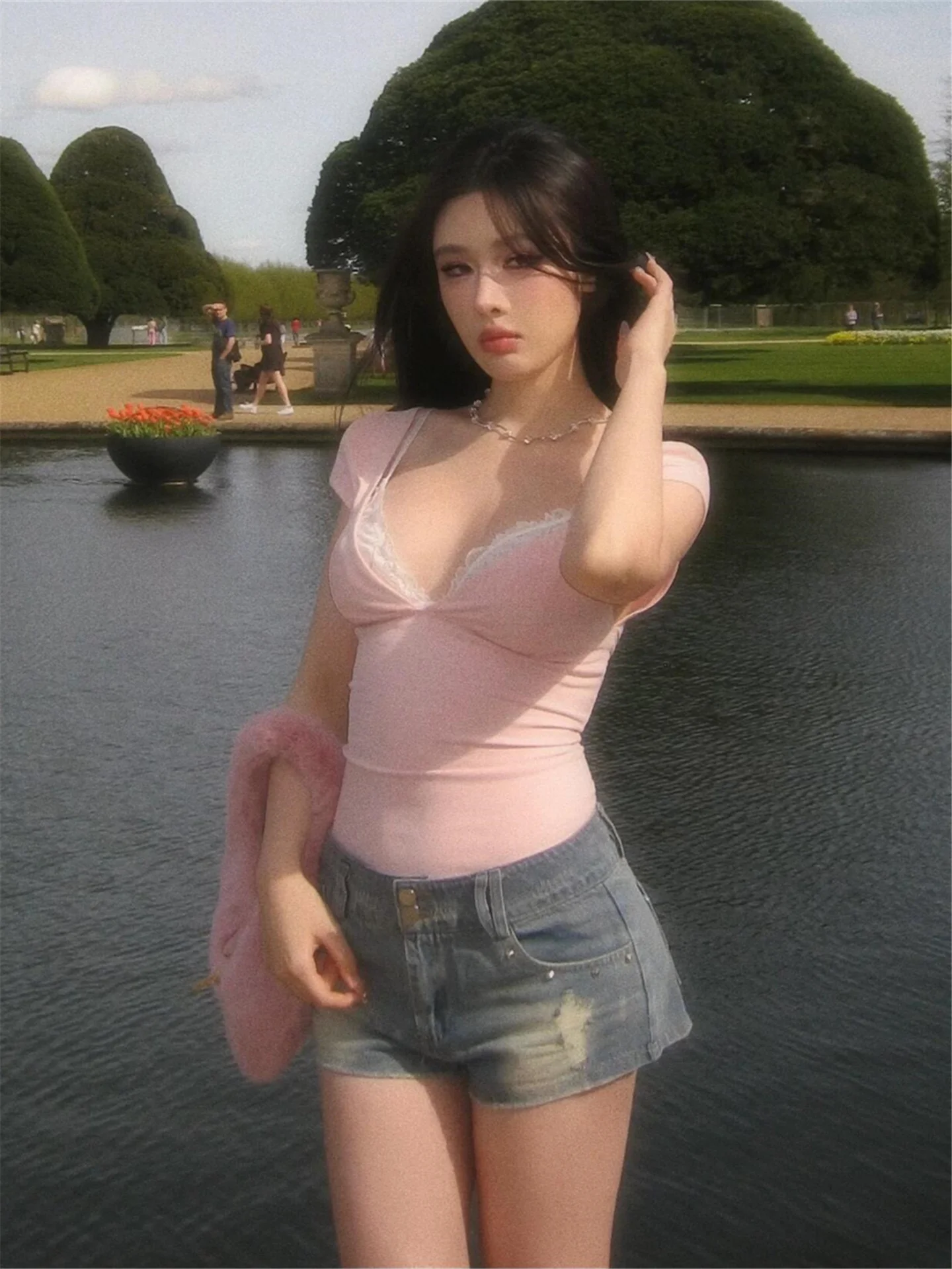 

American Style Retro Millennium Hot Girl Low Waist Denim Shorts Women's Summer Tight Elastic Washed Faded Butt Shorts