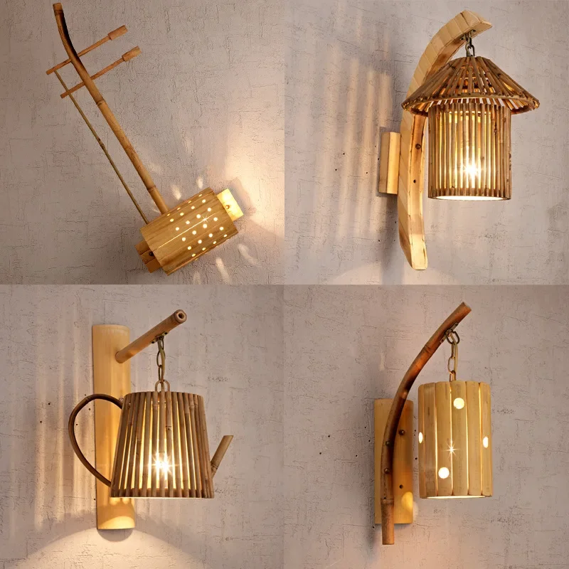 Japanese wall lamp, bamboo lamp, homestay, bamboo woven lamp, corridor, antique style special lighting fixture, creative