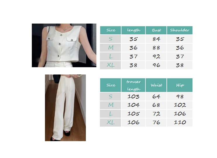 Two-piece female 2024 summer new Korean fashion sleeveless vest top+high waist straight wide-leg pants suit