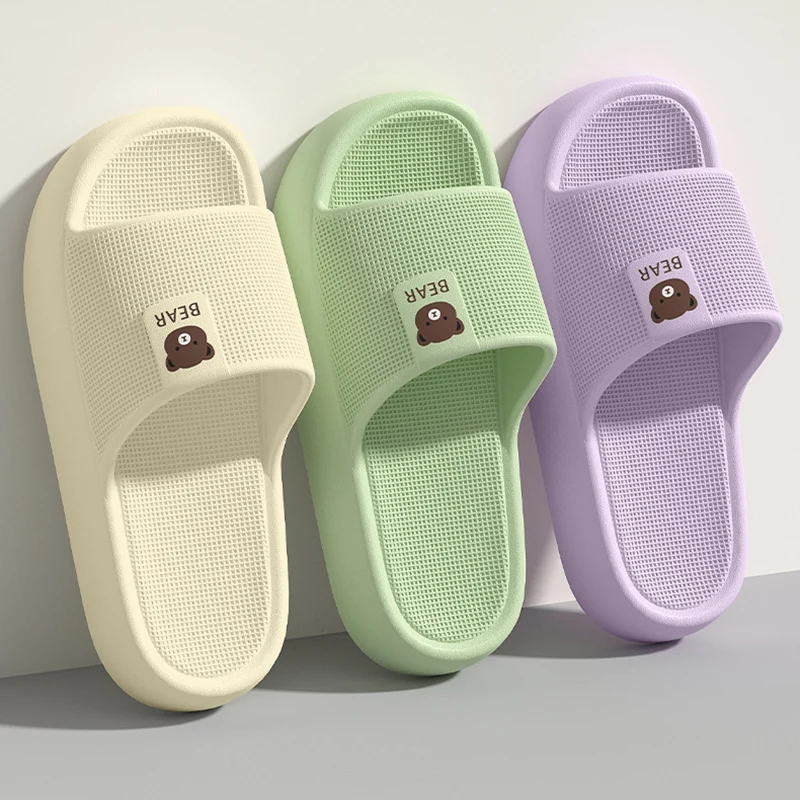 

Cute Bear Thick Platform Slippers Women Comfortable Eva Soft Sole Non Slip Home Slides Woman Outdoor Cloud Slippers Couple Shoes