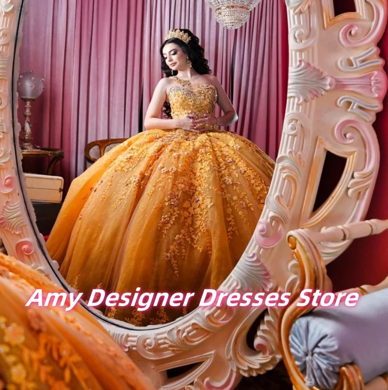 Attractive Orange Quinceanera Dresses For Arabic Girls Exquisite Beaded Applique Ball Gowns Vestidos De 15 Años Customized
