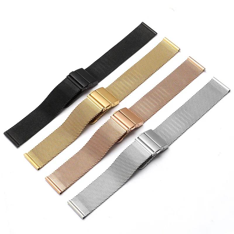 18 20mm 22mm Quick Release 0.6 Thicken Milanese Strap With Stainless Steel Butterfly Buckle Wrist Watch Band Universal Bracelet