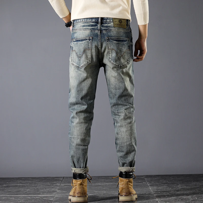 Jeans rétro déFlexpour hommes, station européenne, pantalons décontractés, déFlex, élastiques, petits pieds, printemps et automne