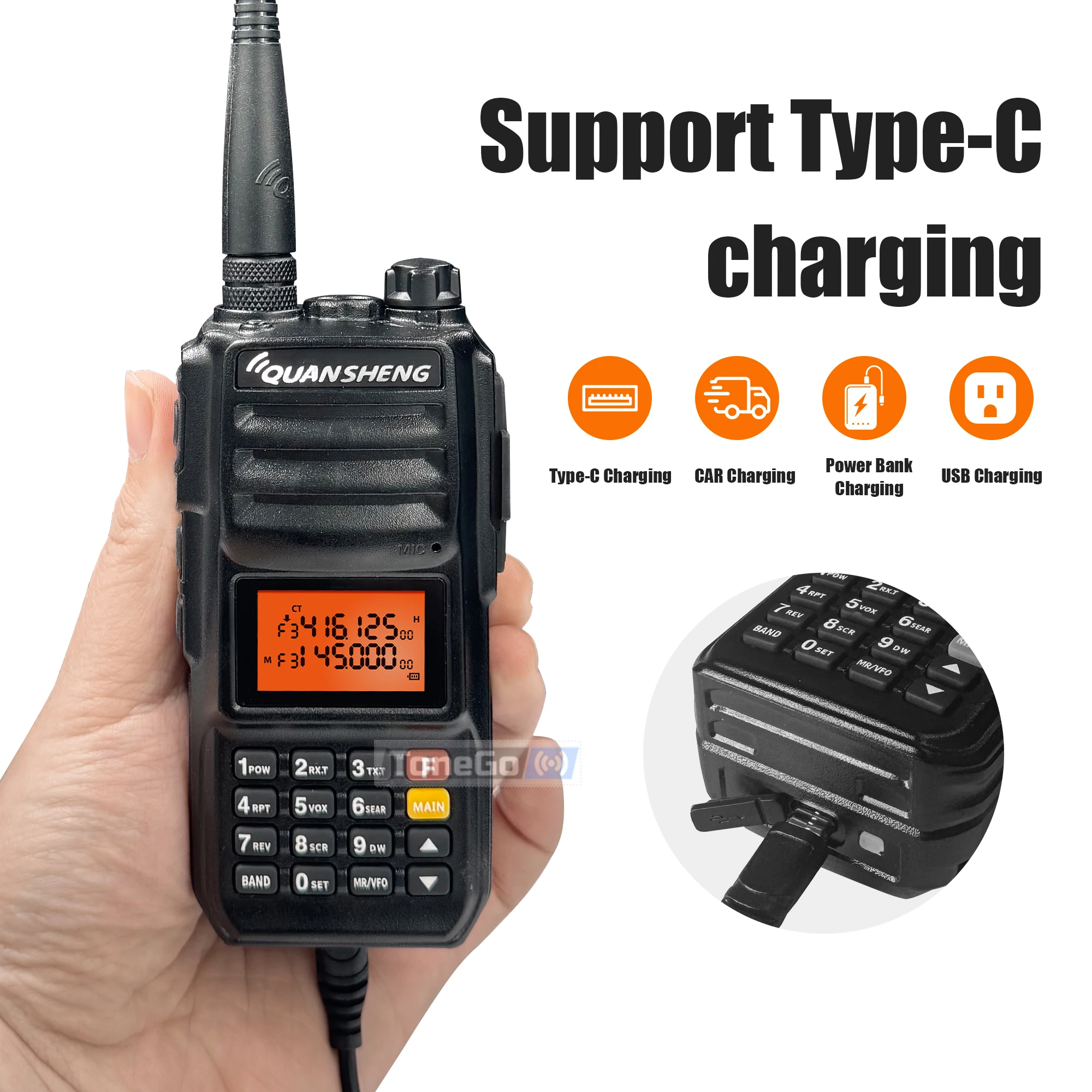 Quansheng TG-UV2 Plus 10W Walkie Talkie USB-C Pengisi Daya Superheterodyne UHF VHF Dual Band FM Jarak Jauh Portabel Ham Radio Dua Arah