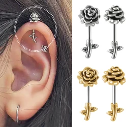 1PC Stainless Steel Punk Vintage Rose Stud Earring Ear Lobe Earring Ear Tragus Helix Cartilage Daith Piercing Body Jewelry
