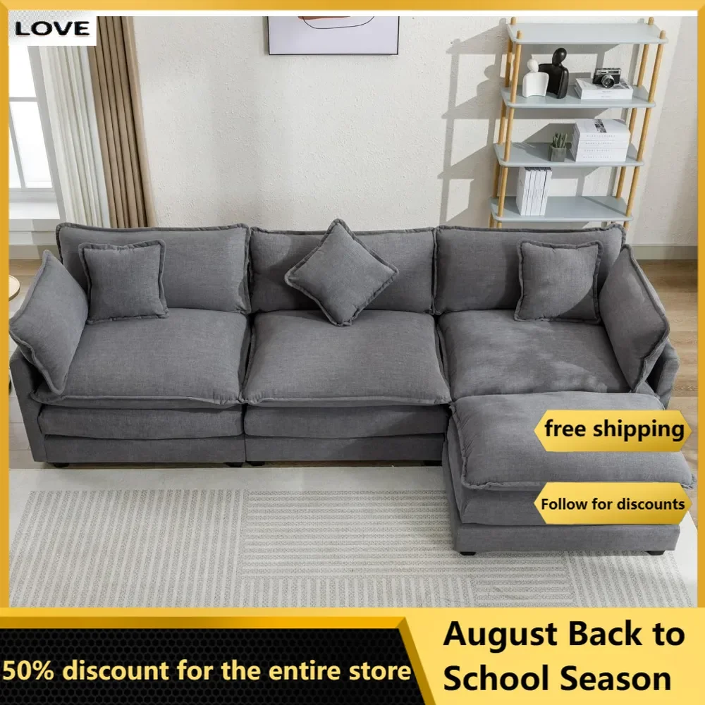 

L Shape Couches for Living Room, Cloud Couch Sectional Sofa, Modular Upholsteried Chenille Fabric Sofa