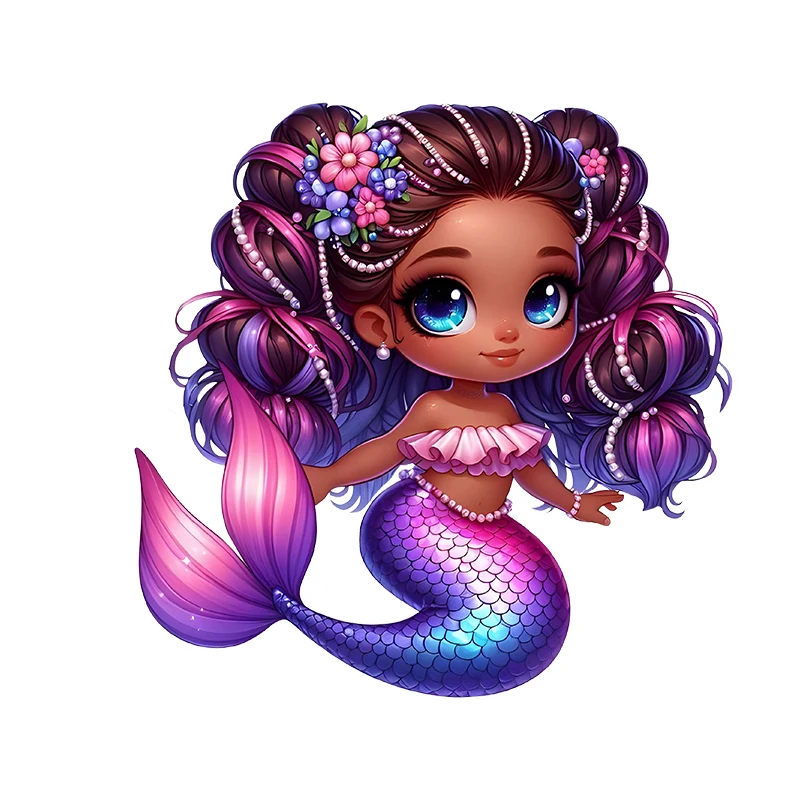 Beautiful Black Mermaid Iron on Patches for Clothes Transfer DTF Transfers Ready to Press Patch Shirts Heat transfer stickers