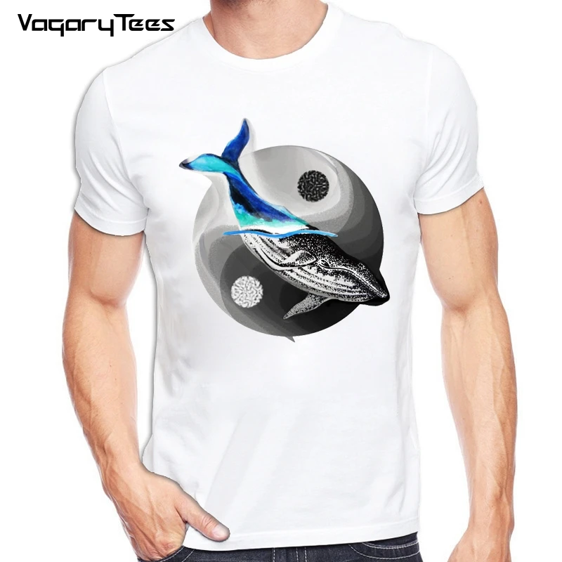 2019 Summer Hot Sales Men T-shirt New Fashion Sea whale Printed T shirt Funny Tops Short Sleeve Basic Tee Shirts