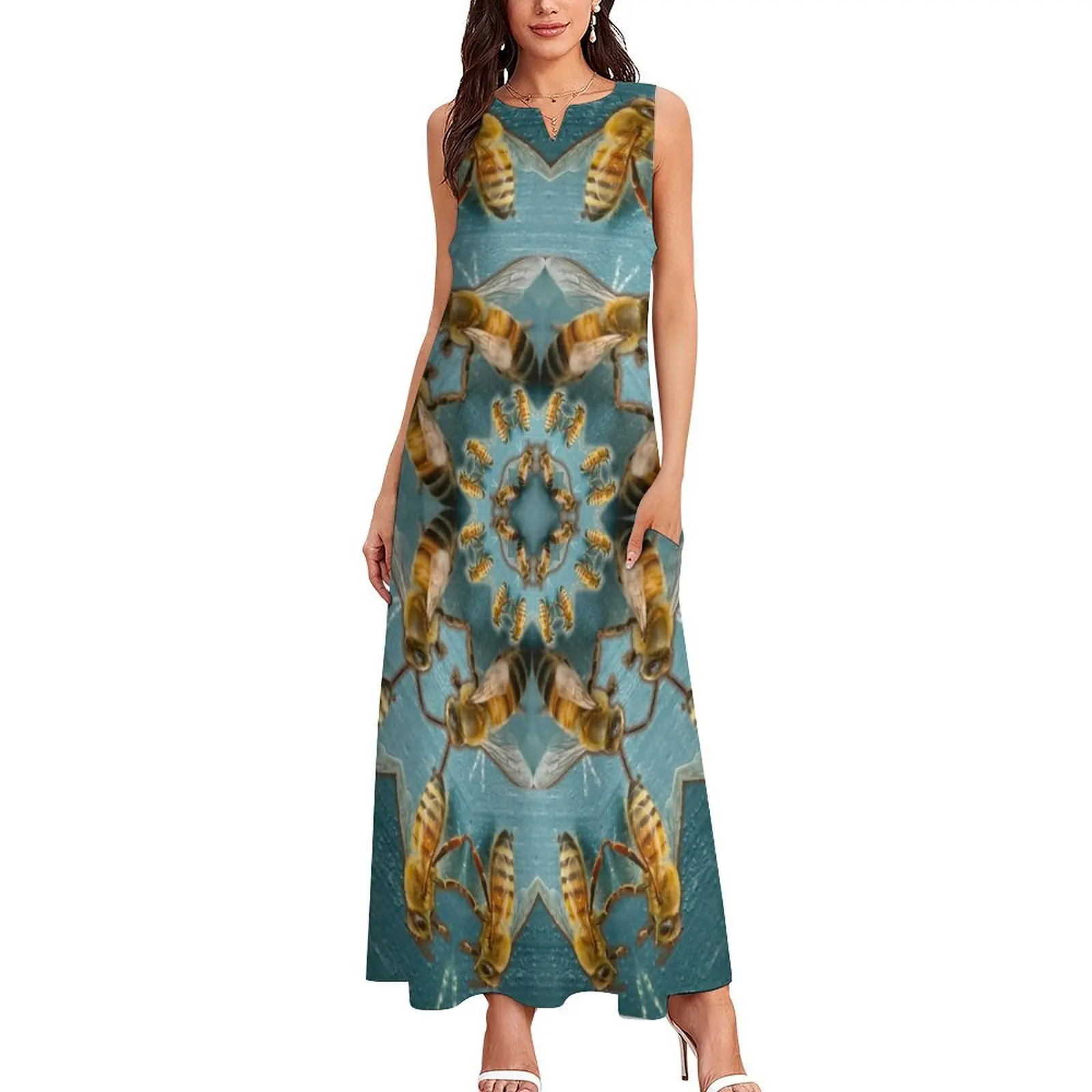 Honeybees on Hive Mandala Long Dress party dress women elegant luxury cute dress vintage summer woman 2025