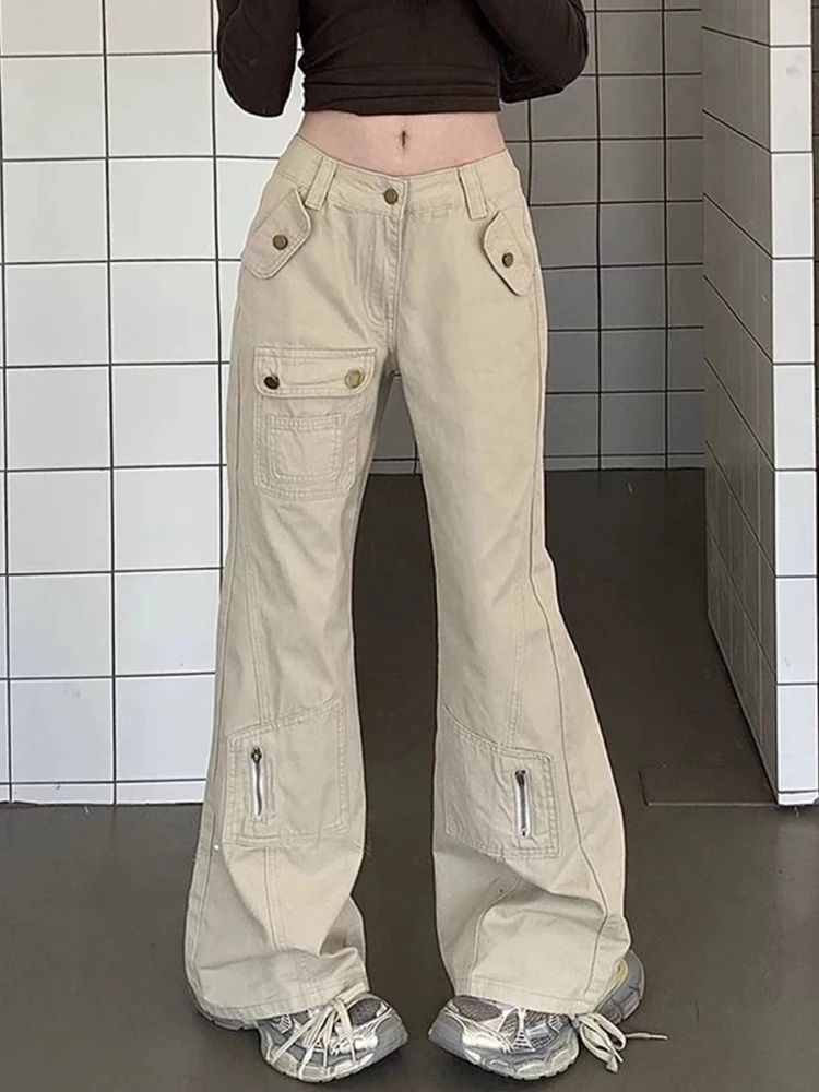 

High Waist Wide Leg Jeans Women's Spring Summer Loose Fit Straight Cut Bell Bot Workwear Denim Pants American Sle