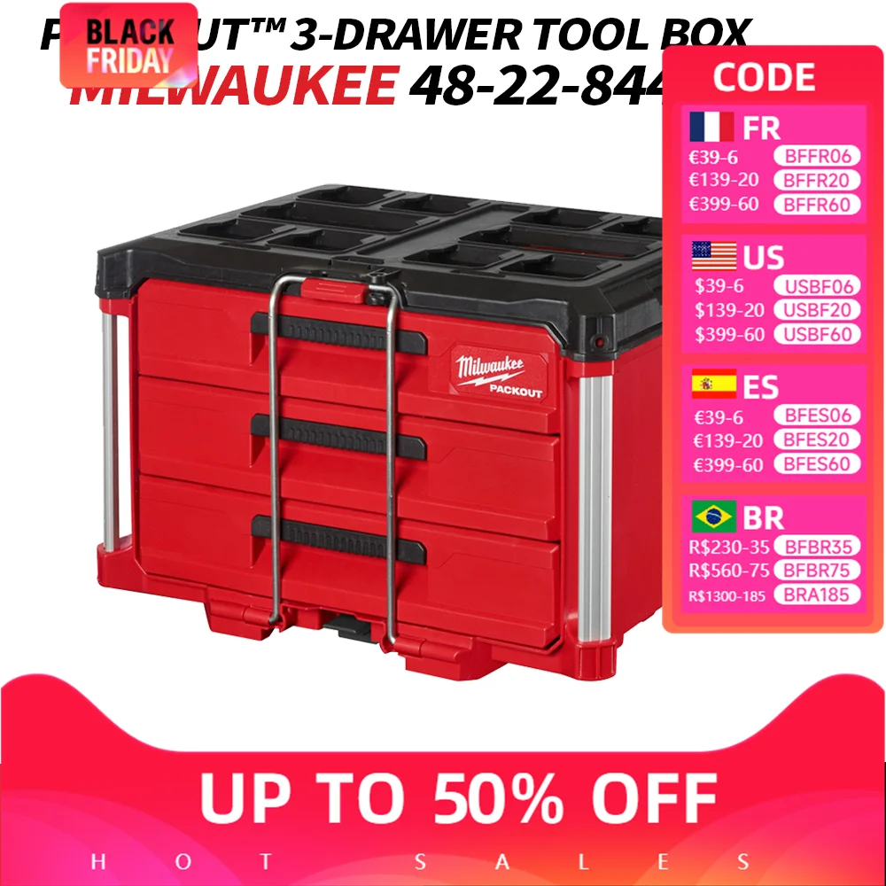 Milwaukee 48-22-8443 PACKOUT Stackable Drawer Tool Box Heavy Storage Case MILWAUKEE Power Tool Cordless Drill Case