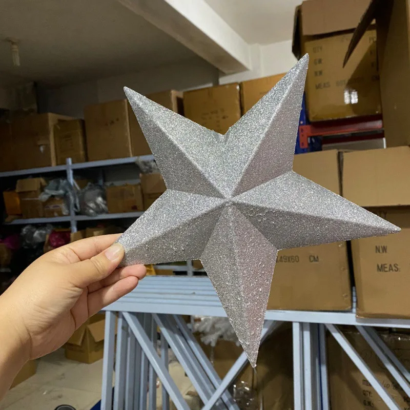 Christmas Tree Star Decoration 7-23cm Gold Silver Red Pendant 3D Five Point Star Plating Gold Powder Decoration Party Supplies