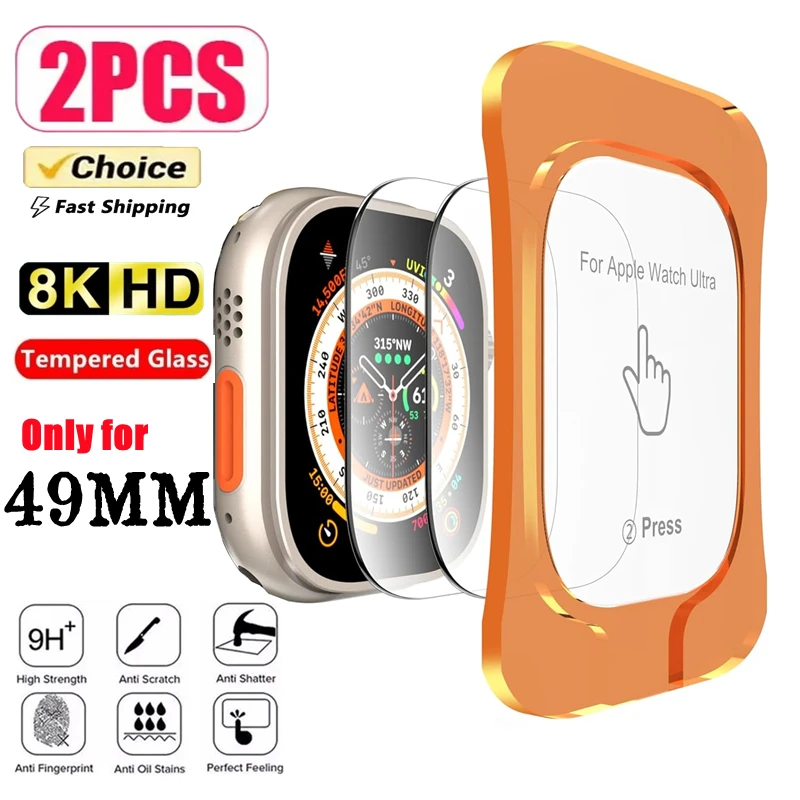 2Pcs Tempered Glass Screen Protector For Apple Watch Ultra 49mm Accessories HD Film iWatch Ultra automatic installation