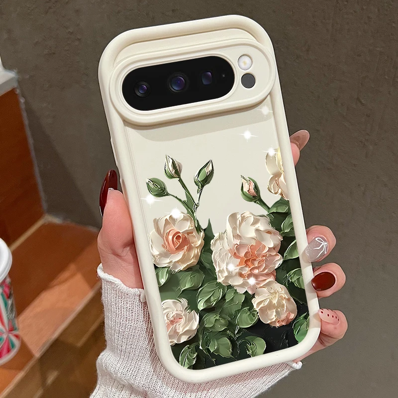 Oil Painting Rose Flowers Case For Google Pixel 10 9 8 7 Pro 8A 7A Pixel 9 10 Pro XL Shockproof Solid Color Silicone Phone Cover - Image 4