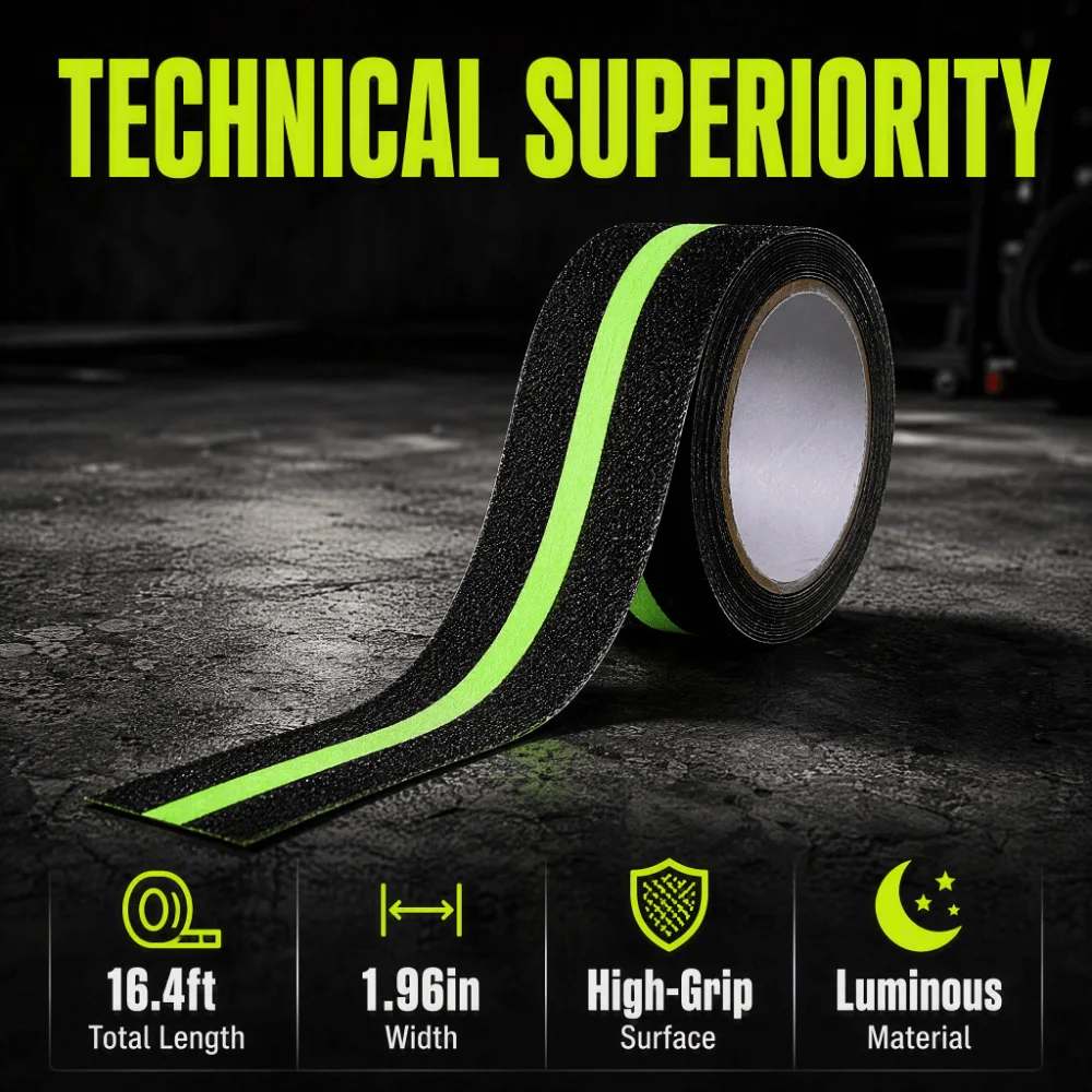Strong Adhesive Glow In The Dark Tape 2 Inch Width 16.4 Feet Length Non-Slip Grip Tape Anti-Slip Traction Tape Basement Steps