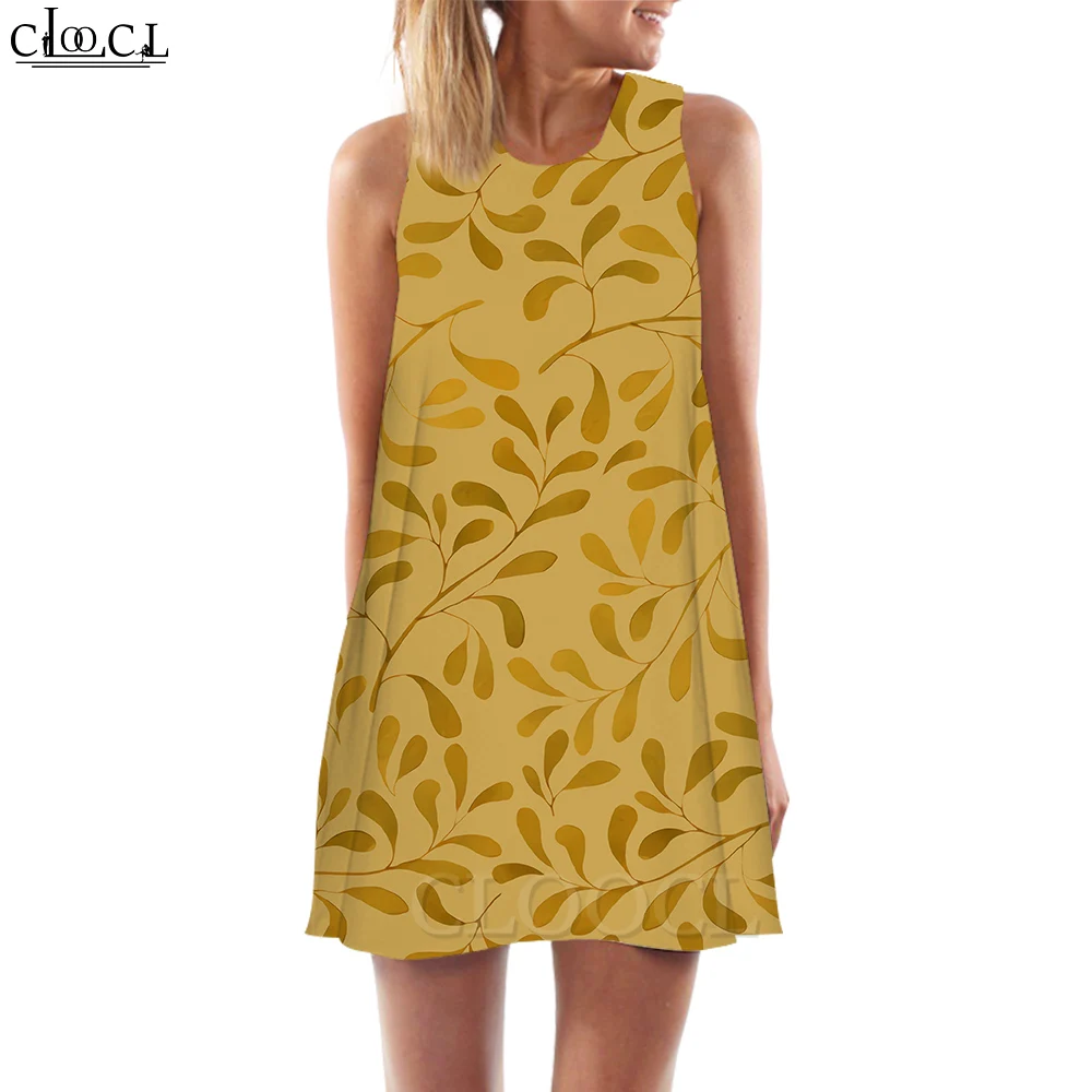 

CLOOCL Women Tank Tops Green Pants Graphics 3D Printed Yellow Loose Dress Short Sleeveless Dress Vest Dresses Casual Style