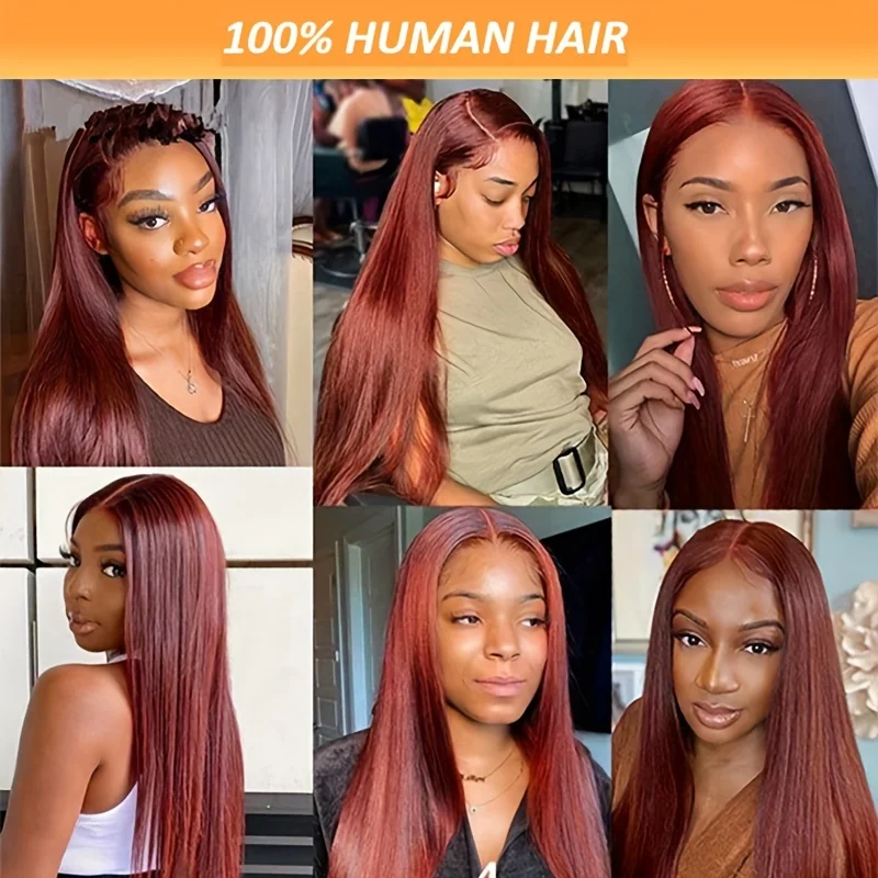 30 Inch Reddish Brown Transparent Straight 13X4 Lace Frontal Human Hair Wigs 200% Remy Colored  Front Wig Human Hair For Women