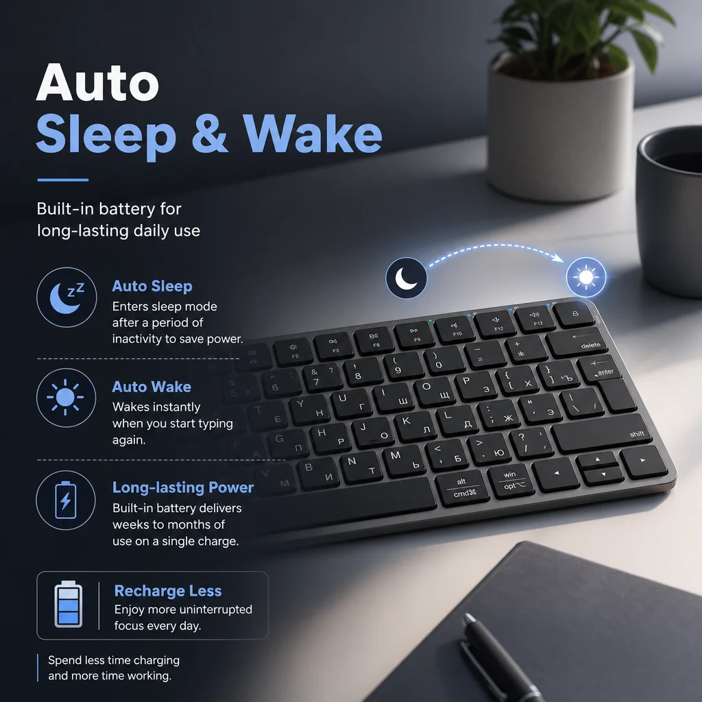 K210 Wireless Keyboard  Ultra-Slim 0.16'' Profile, Dual Mode 2.4G/BT with 4-Channel Connection, One-Key Switch Between 4 Device