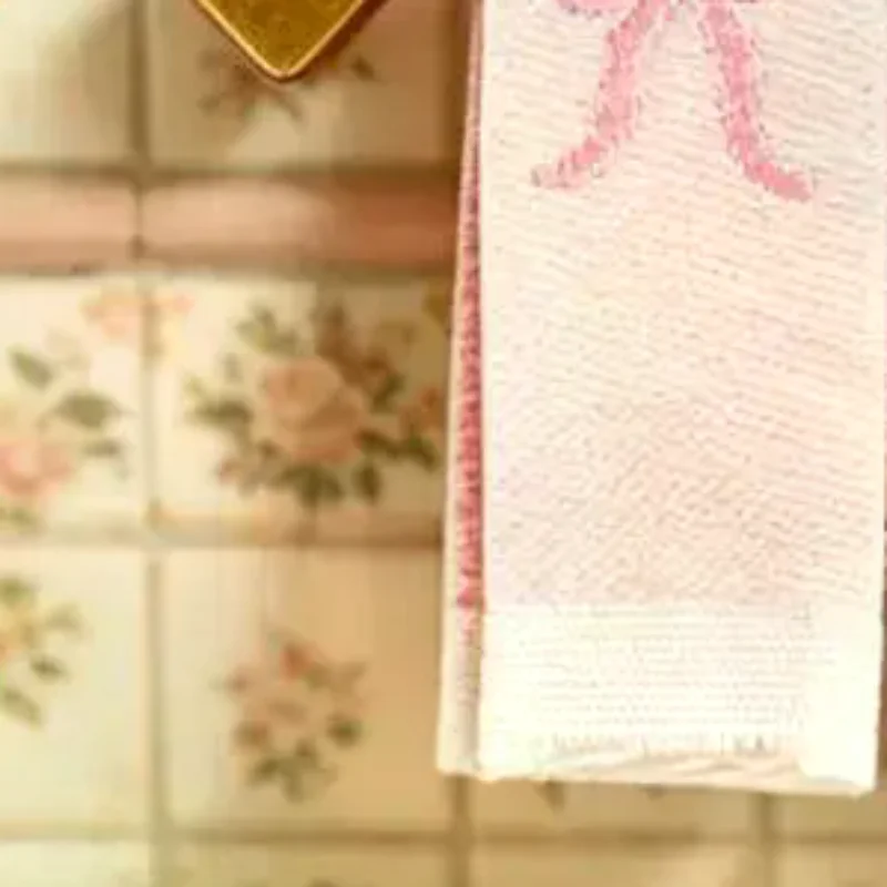 

Dollhouse Accessory Miniature Pink Towel 1:12 with Bow Embroidery Stylish Bathroom Decor Innovative Design