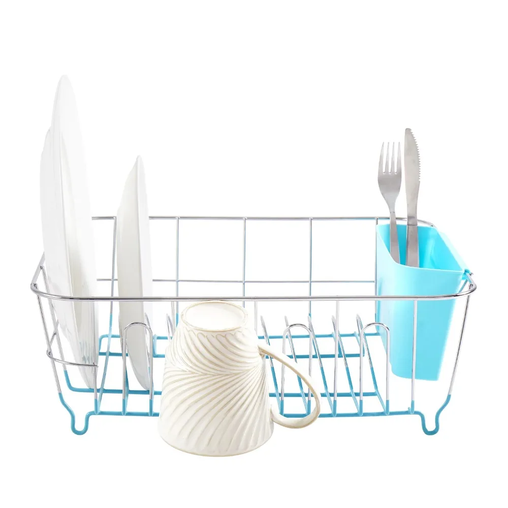 Chrome Plated Steel Small 2 Piece Dish Drainer Turquoise