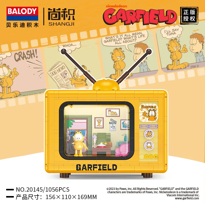 Balody-Garfield Cat Mini Building Blocks, modelo de coche abierto, MOC TV House, figura de ladrillo, juguetes para regalo de Navidad