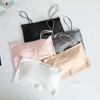 เซ็กซี่ Push Up Bras สําหรับผู้หญิง Ice Silk Crop Top Seamless Sling Tube Top แขนกุด Camisole ชุดชั้นในสตรี Intimates Bralette