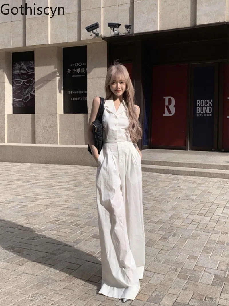 

Gothiscyn Casual Set Women's Summer Backless Halter Neck Vest Loose Wide Leg Pants Two-piece Set Fashion Female Clothes