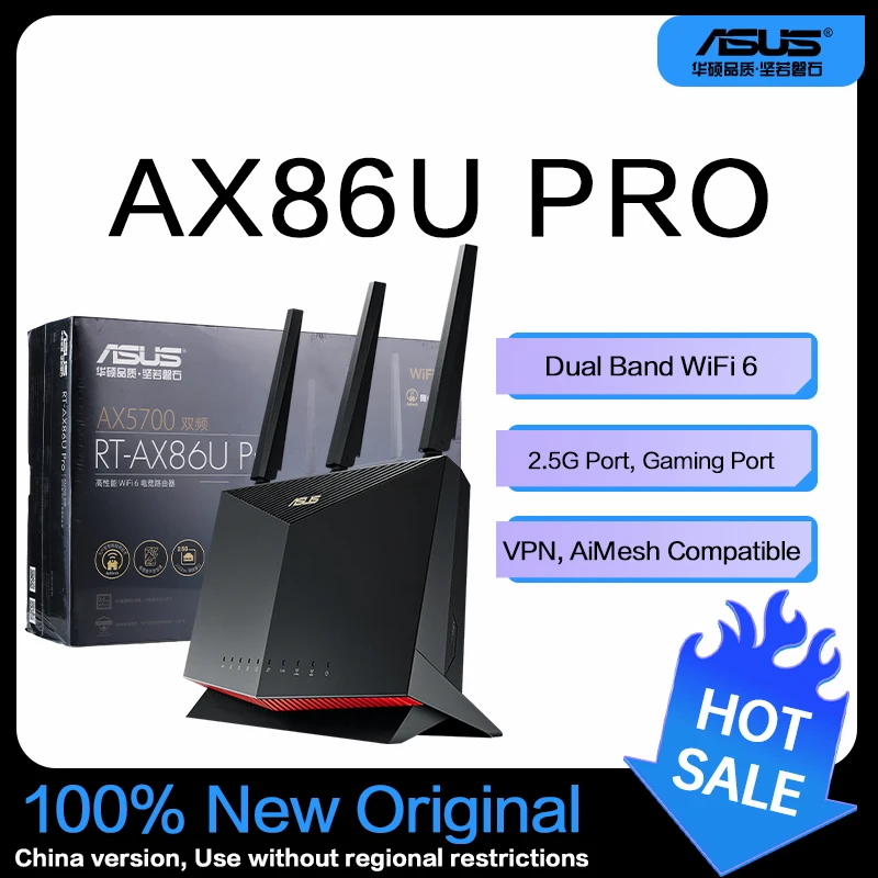 ASUS RT-AX86U Pro (AX5700) Roteador de jogos extensível WiFi 6 de banda dupla, porta 2,5G, porta de jogos, VPN, compatível com AiMesh