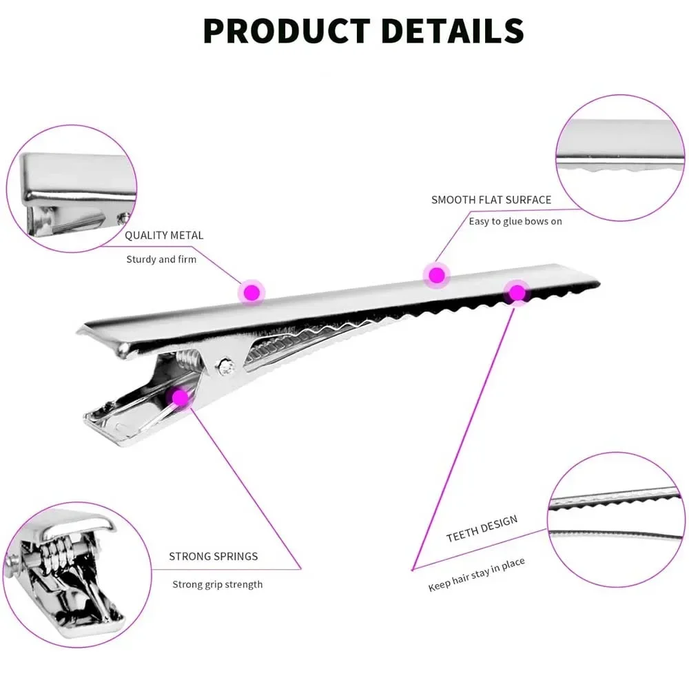25/50pcs Alligator Hair Clips 29-97mm Single Prong Hairpin with Teeth Blank Metal Base for DIY Jewelry Crafting