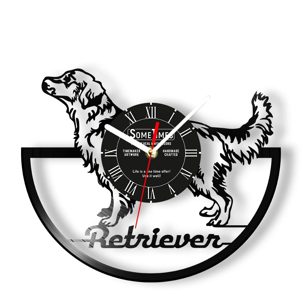 Golden Retriever Dog Customizable Wall Clock Retriever Puppy Dog Pet Home Decor Wall Watch Carved Music Album Vinyl Record Clock