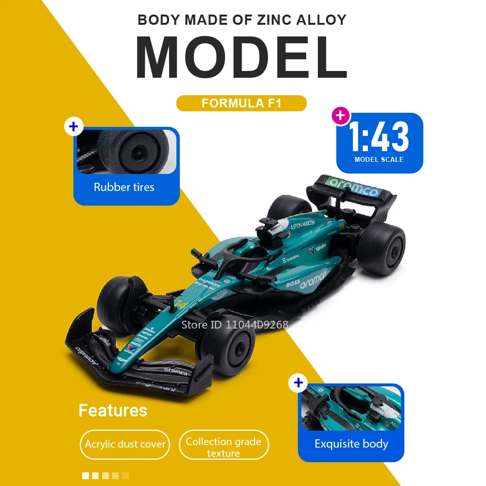 

Модель гоночного болида Формулы-1 в масштабе 1:43, игрушка с акриловым пылезащитным чехлом, модели спортивных автомобилей из литого сплава, подарки для детей