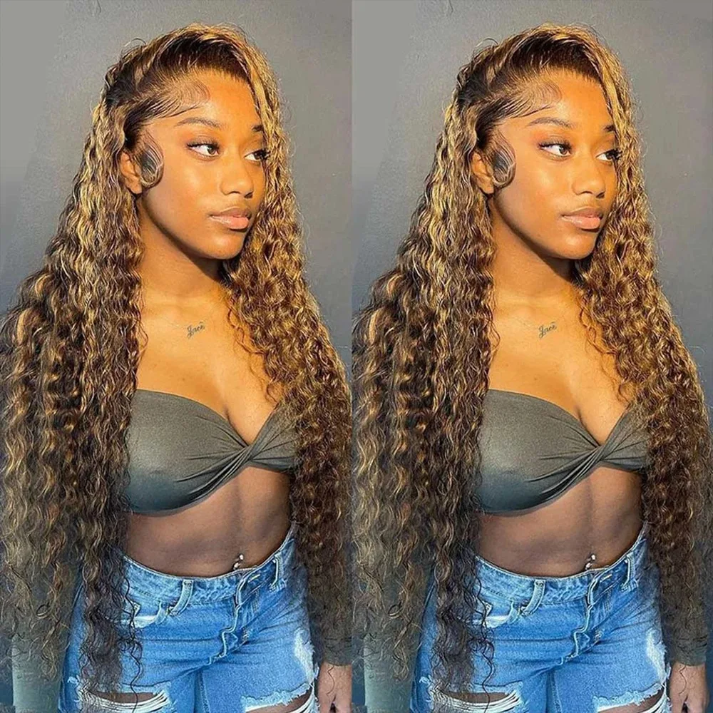 

Deep Wave Brazilian 200 density 13x6 Lace Frontal Wig For Black Women 20 Inch Curly Highlight Lace Front Human Hair