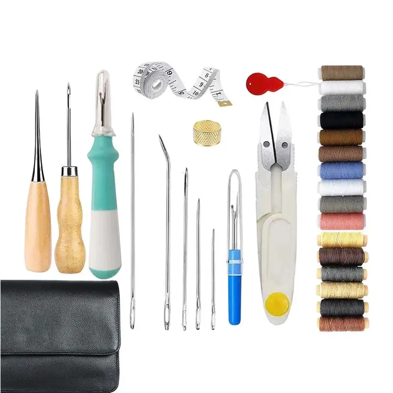 

Beginner Leather Working Kit Professional Leather Upholstery Set Leather Working Kit With Leather Needles Sewing Awl Waxed