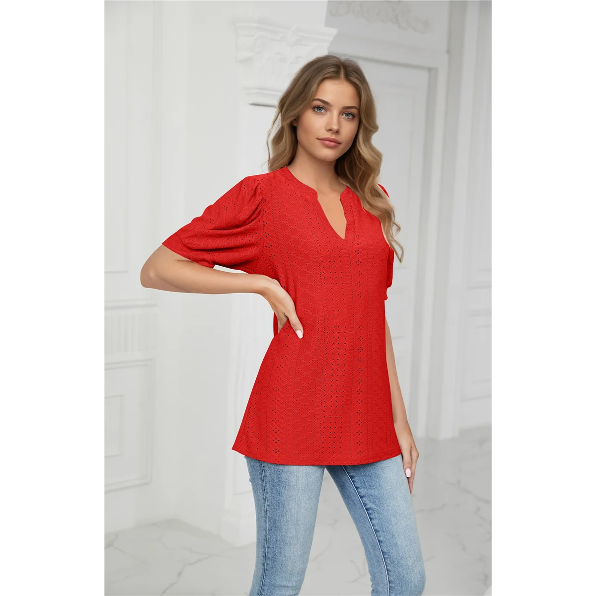 

CYL-Summer Puff Short Sleeve Shirts Red M