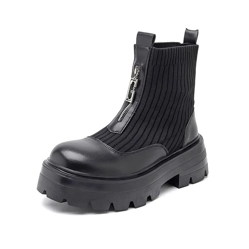 Men Casual Shoes Platform Increasing High Top Ankle Boots For Man Patchwork Vintage Brand Luxury Designers Shoes